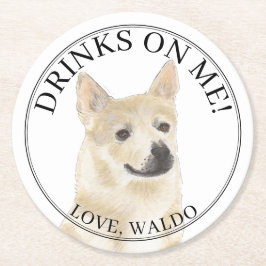 Gepersonaliseerde Noorse Buhund Hond bruiloft Ronde Kartonnen Onderzetter