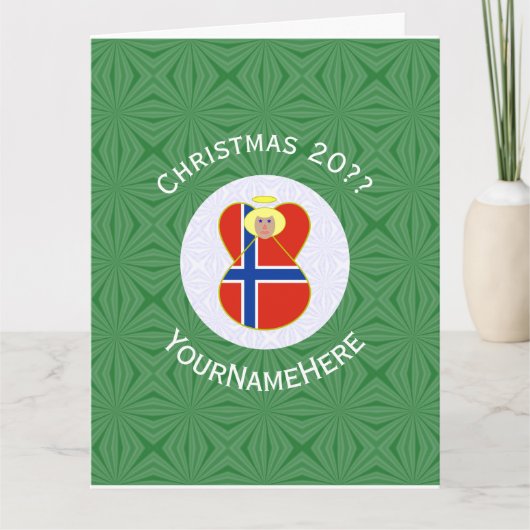 Gepersonaliseerde Noorse engel kerst vlag Kaart (Voorkant)
