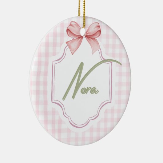 Gepersonaliseerde Nora Baby Girl Nursery Bow & Gin Keramisch Ornament (Rechts)