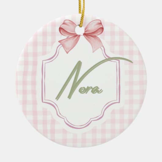 Gepersonaliseerde Nora Baby Girl Nursery Bow & Gin Keramisch Ornament (Voorkant)