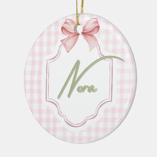 Gepersonaliseerde Nora Baby Girl Nursery Bow & Gin Keramisch Ornament (Links)