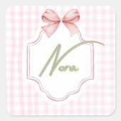 Gepersonaliseerde Nora Baby Girl Nursery Bow & Gin Vierkante Sticker (Voorkant)