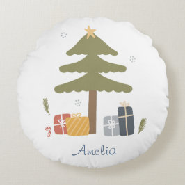 Gepersonaliseerde Nordic Christmas Tree Slaapkamer Rond Kussen
