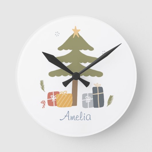 Gepersonaliseerde Nordic Christmas Tree Slaapkamer Ronde Klok (Voorkant)