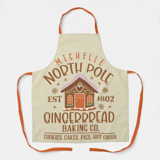Gepersonaliseerde North Pole Gingerbread Baking Co Schort (Voorkant)