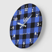 Gepersonaliseerde Northern Spirit Blue Check Plaid Grote Klok (Hoek)