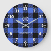Gepersonaliseerde Northern Spirit Blue Check Plaid Grote Klok (Voorkant)