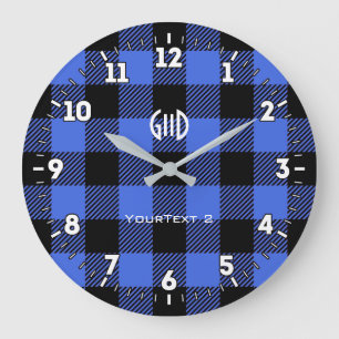 Gepersonaliseerde Northern Spirit Blue Check Plaid Grote Klok