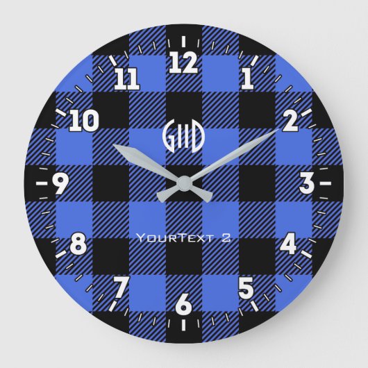 Gepersonaliseerde Northern Spirit Blue Check Plaid Grote Klok (Voorkant)