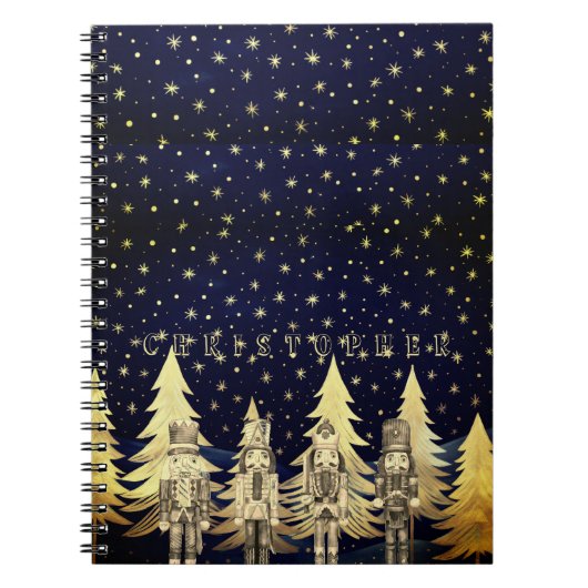 Gepersonaliseerde Notenkraker Night Gold Kerstboom Notitieboek (Voorkant)