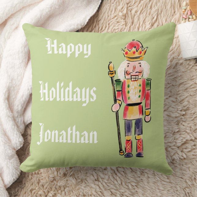 Gepersonaliseerde Notenkraker op groene achtergron Kussen (Deken)