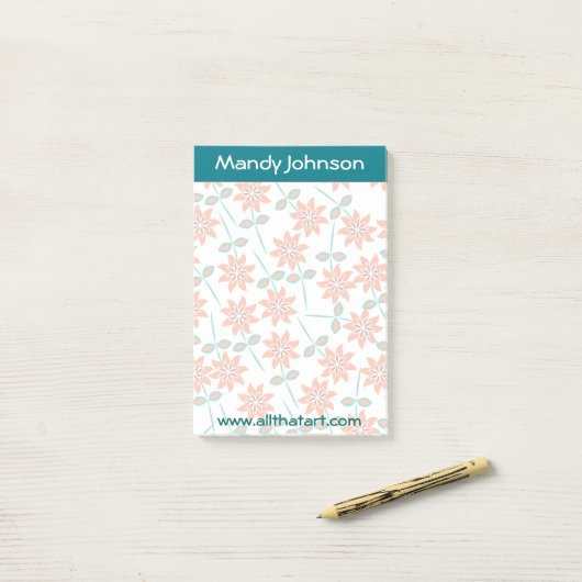 Gepersonaliseerde Notitieblok-Blauwgroen border ve Post-it® Notes (Op bureau)