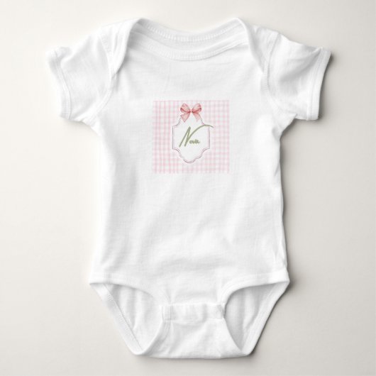 Gepersonaliseerde Nova Baby Girl Nursery Bow & Gin Romper (Voorkant)