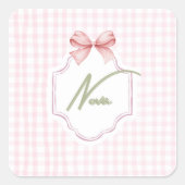 Gepersonaliseerde Nova Baby Girl Nursery Bow & Gin Vierkante Sticker (Voorkant)