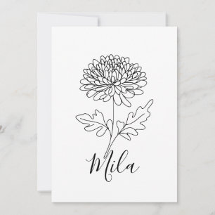 Gepersonaliseerde november Chrysanthemum Geboorteb Kaart