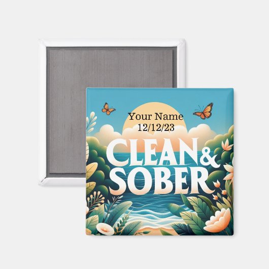 Gepersonaliseerde nuchterheid Clean & Sober Magnet (Voorkant / Achterkant)