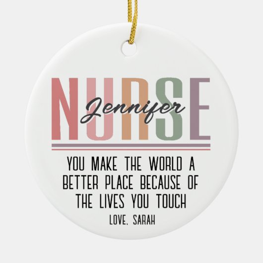 Gepersonaliseerde Nurse Appreciation Kerstmis Keramisch Ornament (Voorkant)