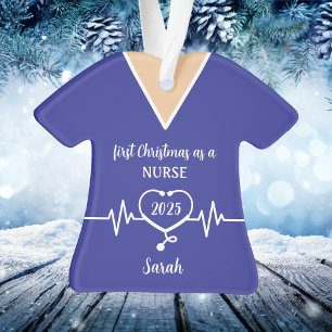 Gepersonaliseerde Nurse Blue Scrubs Kerstmis Ornament