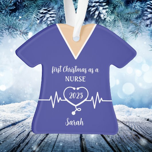 Gepersonaliseerde Nurse Blue Scrubs Kerstmis Ornament