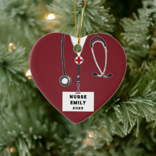 Gepersonaliseerde Nurse Christmas Collectible 2025 Keramisch Ornament