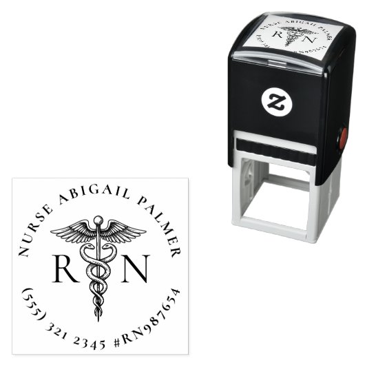 Gepersonaliseerde Nurse Rubber Stamp w / Caduceus  Zelfinktende Stempel (In situ)