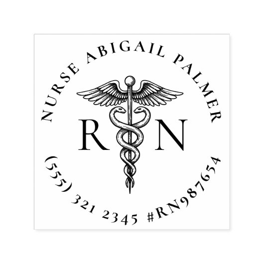 Gepersonaliseerde Nurse Rubber Stamp w / Caduceus  Zelfinktende Stempel (Design)