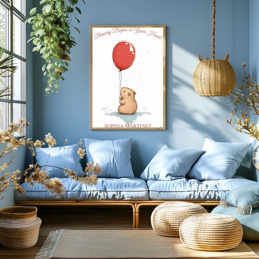 Gepersonaliseerde Nursery Art – Capybara & Red Bal Perfect Poster