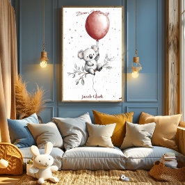 Gepersonaliseerde Nursery Art – Koala met rode bal Perfect Poster
