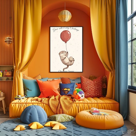 Gepersonaliseerde Nursery Art – Otter met rode bal Perfect Poster