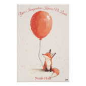 Gepersonaliseerde Nursery Art – Vos met rode ballo Perfect Poster (Voorkant)