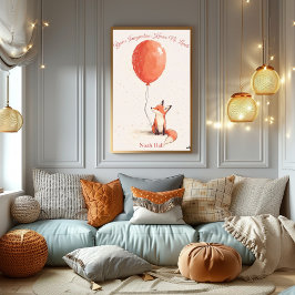 Gepersonaliseerde Nursery Art – Vos met rode ballo Perfect Poster