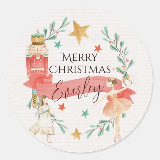Gepersonaliseerde Nutcracker Theme Kerst stickers (Voorkant)