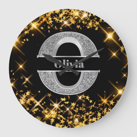 Gepersonaliseerde O Initiaal Silver Monogram Jouw  Grote Klok (Voorkant)