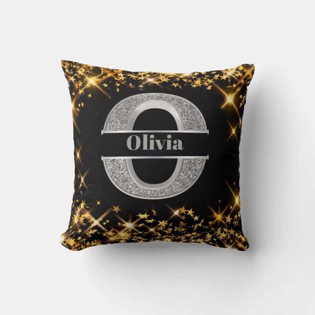 Gepersonaliseerde O Initiaal Silver Monogram Jouw  Kussen (Voorkant)
