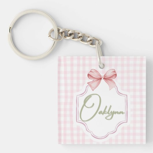 Gepersonaliseerde Oaklynn Baby Girl Nursery Bow & Sleutelhanger (voorkant)