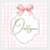 Gepersonaliseerde Oaklynn Baby Girl Nursery Bow &  Vierkante Sticker (Voorkant)