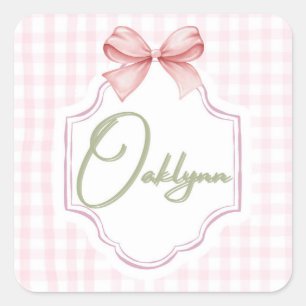 Gepersonaliseerde Oaklynn Baby Girl Nursery Bow & Vierkante Sticker
