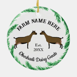 Gepersonaliseerde Oberhasli Dairy Goat Pine Wreath Keramisch Ornament
