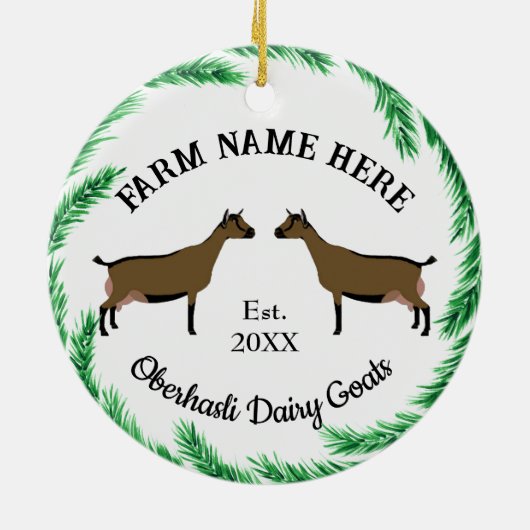 Gepersonaliseerde Oberhasli Dairy Goat Pine Wreath Keramisch Ornament (Achterkant)