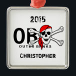 Gepersonaliseerde OBX schedel Crossbones Pirate Or Metalen Ornament<br><div class="desc">Gepersonaliseerd De OBX schedel en Crossbones Pirate Outer Banks NC Kerstversiering.</div>