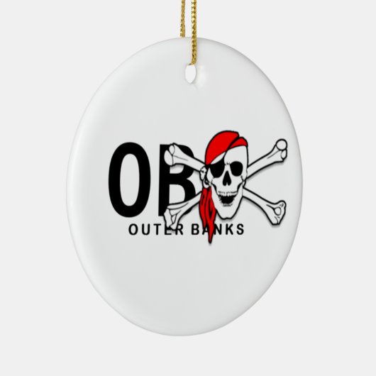 Gepersonaliseerde OBX Skull en Crossbones Pirate Keramisch Ornament (Rechts)