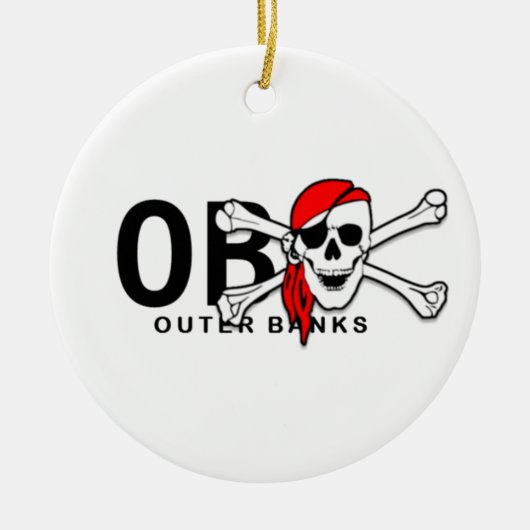 Gepersonaliseerde OBX Skull en Crossbones Pirate Keramisch Ornament (Voorkant)
