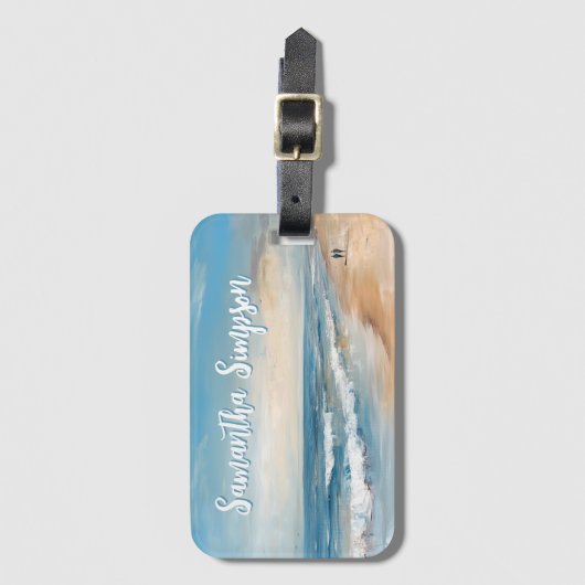 Gepersonaliseerde Ocean Beach Vakantie Scene Bagagelabel (Voorkant (verticaal))
