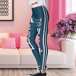 Gepersonaliseerde Ocean Blue Pink Stripes Pet Cat Leggings
