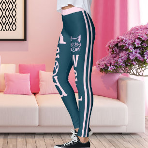 Gepersonaliseerde Ocean Blue Pink Stripes Pet Cat Leggings