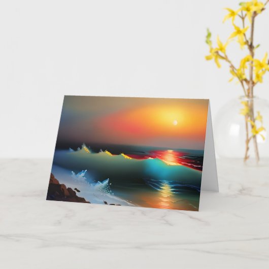 Gepersonaliseerde Ocean en Sunset thema Jubileum Kaart (Gele Bloem)