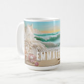 Gepersonaliseerde Ocean Wave 3D look Beach Flower Koffiemok (Voorkant links)