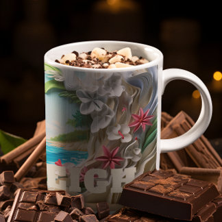 Gepersonaliseerde Ocean Wave 3D look Beach Flower Koffiemok