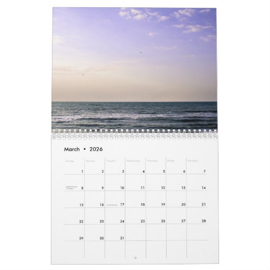 Gepersonaliseerde Ocean Waves Beach Scene Kalender (Mar 2026)