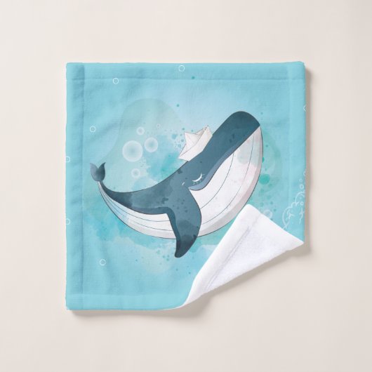 Gepersonaliseerde Ocean Whale Boy Bad Handdoek (Wasdoekje)
